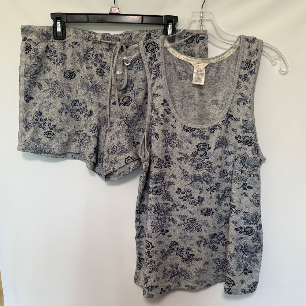 Lucky brand 2 piece tank short pajama set gray navy size large